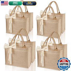 Karinoos 8Pcs Burlap Tote Bag Set Handles Waterproof Reusable Blank Grocery