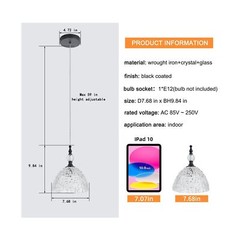 Modern Black Clear Glass Pendant Light 7.68 in Globe Small Pendant Light with…