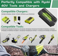 8.0Ah Battery 40 Volt for Ryobi 40V Lithium OP40602 Battery with LED / Charger