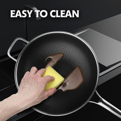 Wok Pan Hybrid 12 inch Wok with Lid Cover Stir-fry pans Nonstick Stainless Steel