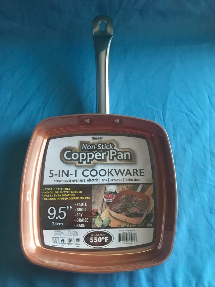 New Non-Stick 9.5” Square Copper Frying Pan ~ Ceramic Infused ~ Oven Safe