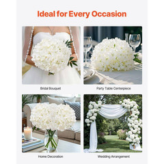 9.8 In. White Faux Bridal Shower with Stems, Artificial Flowers, 65-Pieces Real