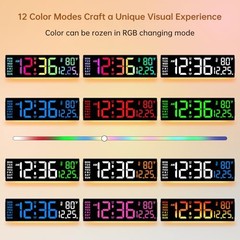 14.2″ Large Digital Wall Clock, Bluetooth Auto Time/Date/Day 14.2″ Multicolor