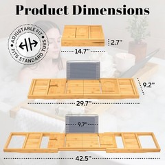 Bamboo Bathtub Tray – Expandable Waterproof Foldable Bath Caddy