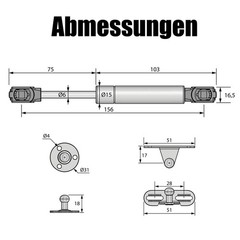 MINI (17CM) Gasfeder Gasdruckfeder Kompressionsfeder Klappenbeschlag SILBER