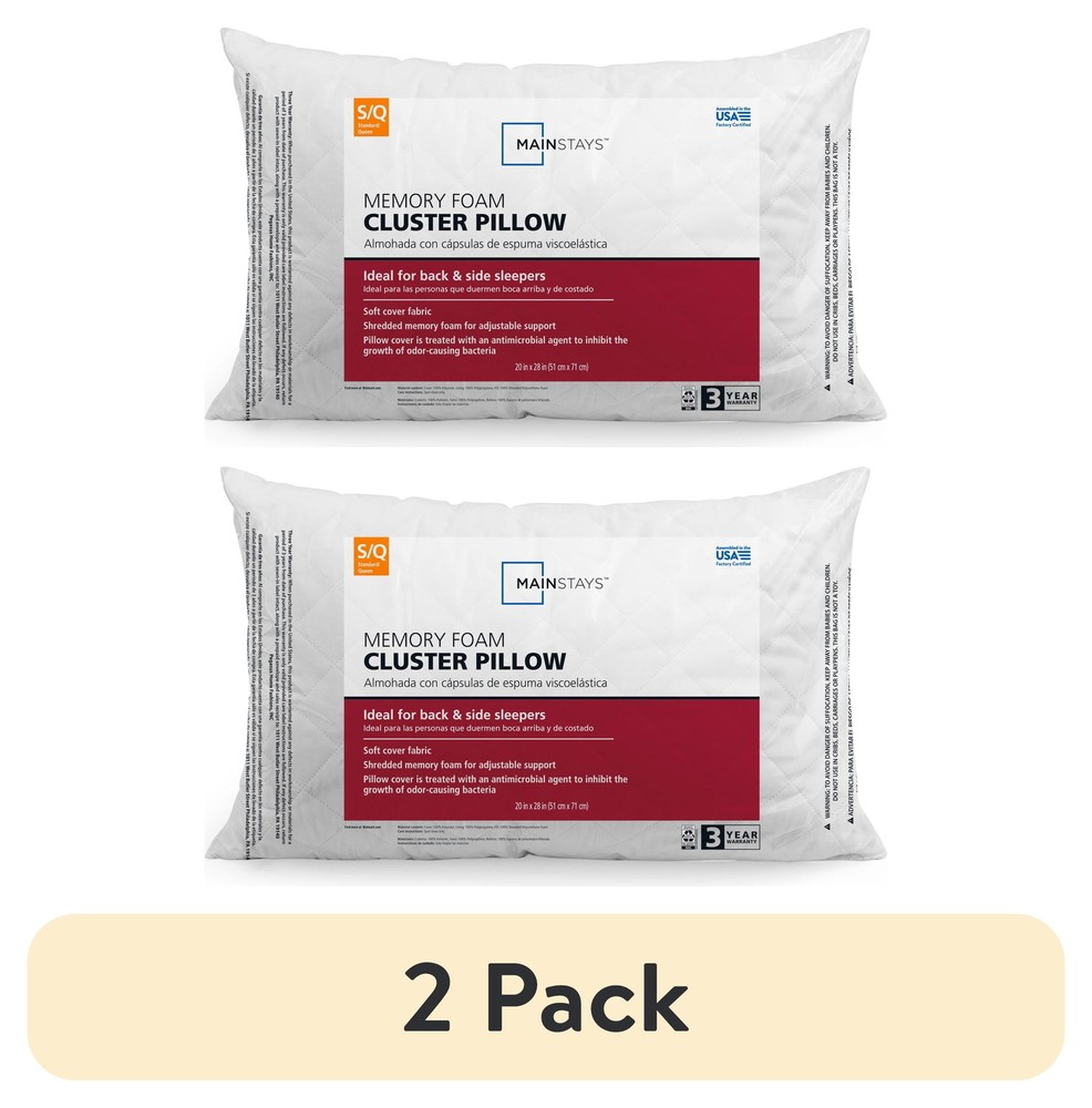(2 pack) Memory Foam Cluster Bed Pillow, Standard Queen