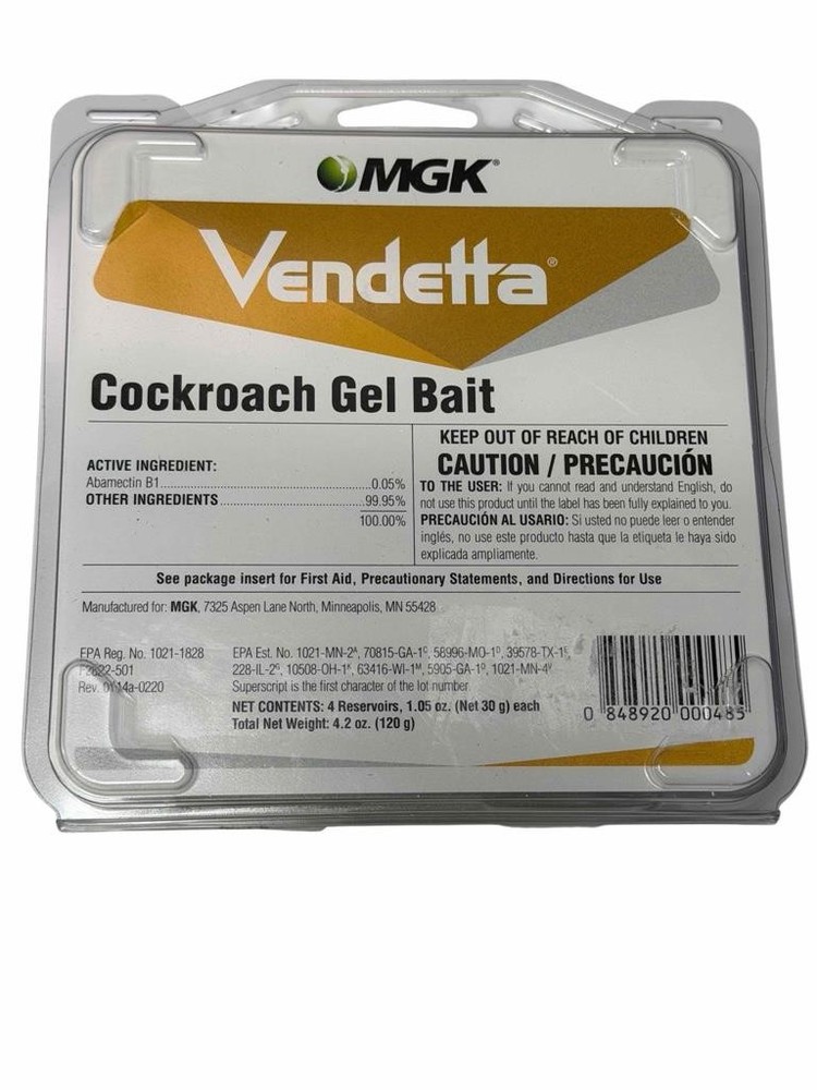 NEW MGK Vendetta Cockroach Gel Bait 4 Reservoirs Tubes 30g