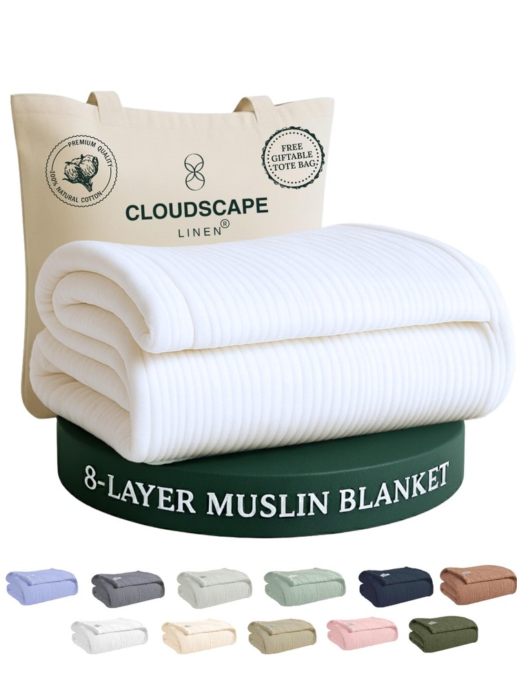 CLOUDSCAPE 8 Layer Muslin Blanket for Adults, 100% Cotton Queen Size Blankets…