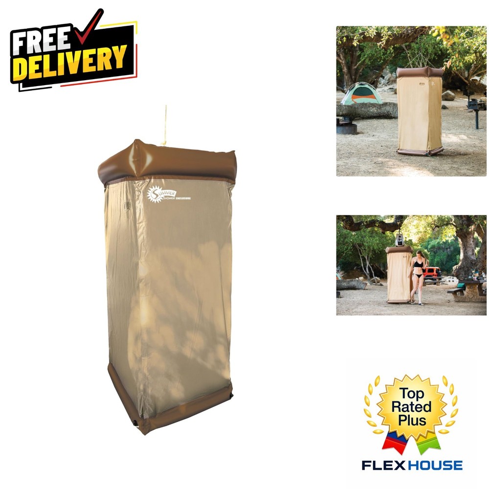 Tan/Silver Portable Shower Enclosure with See-Through Port Hole – Modern Style