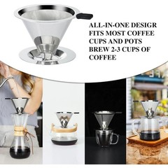 Stainless Steel Coffee Dripper 1-2 Cup Capacity Filter Prevents Coffee Grounds