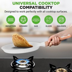 NutriChef 11” Non-Stick Crepe Pan w/ Spreader, Bakelite Handle-White CreamMarble