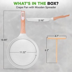NutriChef 11” Non-Stick Crepe Pan w/ Spreader, Bakelite Handle-White CreamMarble