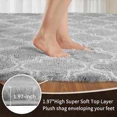 Large Size Shaggy Fluffy Area Rugs Carpets for Living room Bedroom Grey Lantern