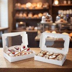 100 Pcs Bakery Boxes 12 x 8 x 2.5 Inch Rectangle Cookies Boxes with Windows f…