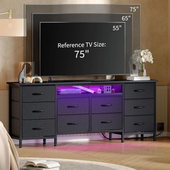 TV Stand for 65, 70, 75 Inch TV 10 Drawer Long Dresser w Power Outlets LED Light