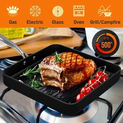 NutriChef 11″ Hard-Anodized Non stick Grill & Griddle Pan – Kitchen Cookware