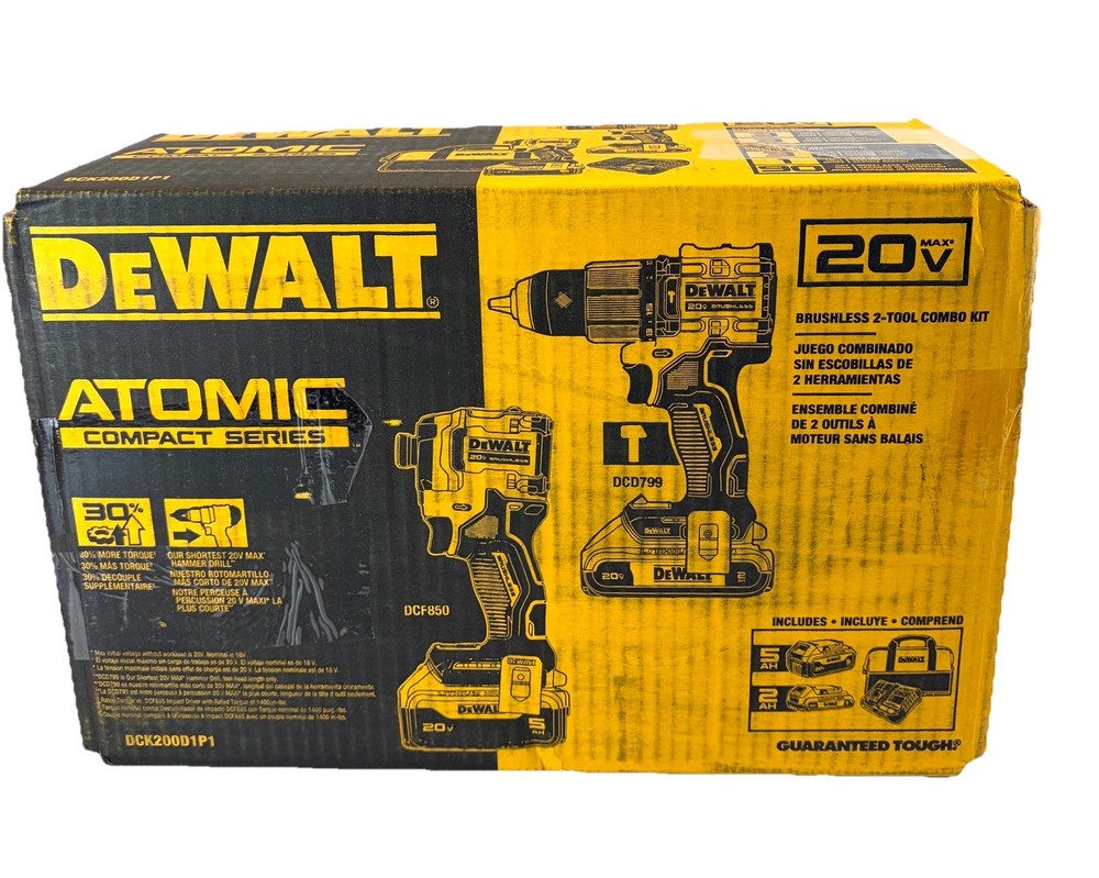 DeWalt Atomic 20V Max Impact Driver/ Hammer Drill 5Ah & 2Ah Batteries DCK200D1P1