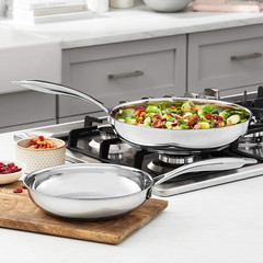 Stainless Steel Induction Frying Pan Set, 8″ & 10″ – Oven Safe, Riveted Handle