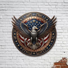Patriotic Eagle Wreath Metal Sign, USA Flag Door Decor, Veteran Gift