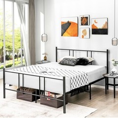 Full Size Platform Bed Frame Heavy Duty Bedroom With High Headboard & Footboard