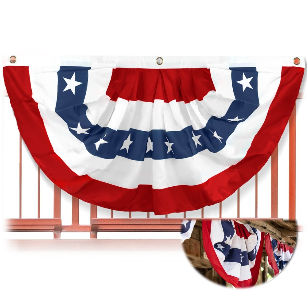 Anley USA Pleated Fan Flag 1.5×3 Feet American US Bunting Flags Half Fan Banner