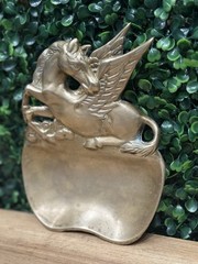 Vintage Solid Brass Pegasus Jewelry Gold Trinket Tray Dish MCM Mid Century Mod