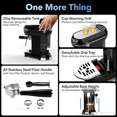 HBN 20 Bar Espresso Machine with Milk Frother, Coffee Maker with 27oz Tank 1350W