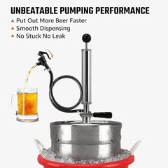 8” Keg Tap Beer Keg Party Pump, D System Beer Taps for Kegs, Kegerator Stainless