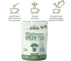 La Republica USDA Organic Mushroom GREEN TEA (Full-Fruiting Bodies) 70 Servings