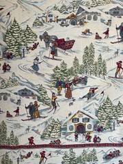 4.6ftx4.5ft French Craye Flemish ski village tapestry mural winter chalet alpin