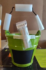  Flower pot 8.27 in. H x 7.68 in. Dia. Green Ceramic Chalkboard Bucket Planter