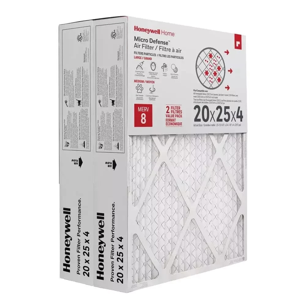 Honeywell 20 x 25 x 4 Pleated Air Cleaner Replacement Filter FPR 8 (2-Pack) NEW