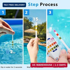 Pool Test Strips – 3-in-1 Pool Water Testing Kit for Chlorine/Bromine, pH, Alkal
