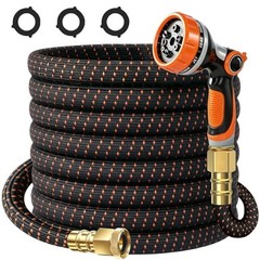 50FT Flexible Garden Hose & 10Modes Nozzle,None Expanding 50 Feet Orange-Black