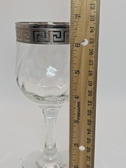 Six Vtg Versace Style Wine Glass Goblet Silver Greek Key Design 6.75 In Art Deco