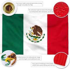 Mexico Flag 3×5 Ft Embroidered Mexican National Flag Polyester Brass Grommets