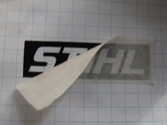 STIHL Full color bkgnd CUSTOM CHAINSAW LETTERING STICKER DECAL+/- 3/4″ x 2-1/2″