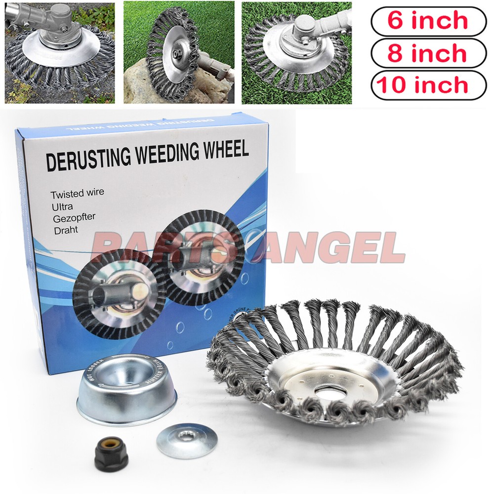 6 8 10 inch Steel Wire Wheel Brush Cutter Weed Eater Trimmer Head w/ Adapter Kit