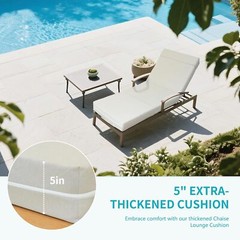NAIZEA Chaise Lounge Cushions Outdoor Set of 2 Waterproof with Removable Cover