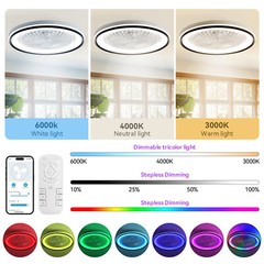 19IN Smart Bladeless Ceiling Fan with RGB Light Remote LED Voice/App Control US