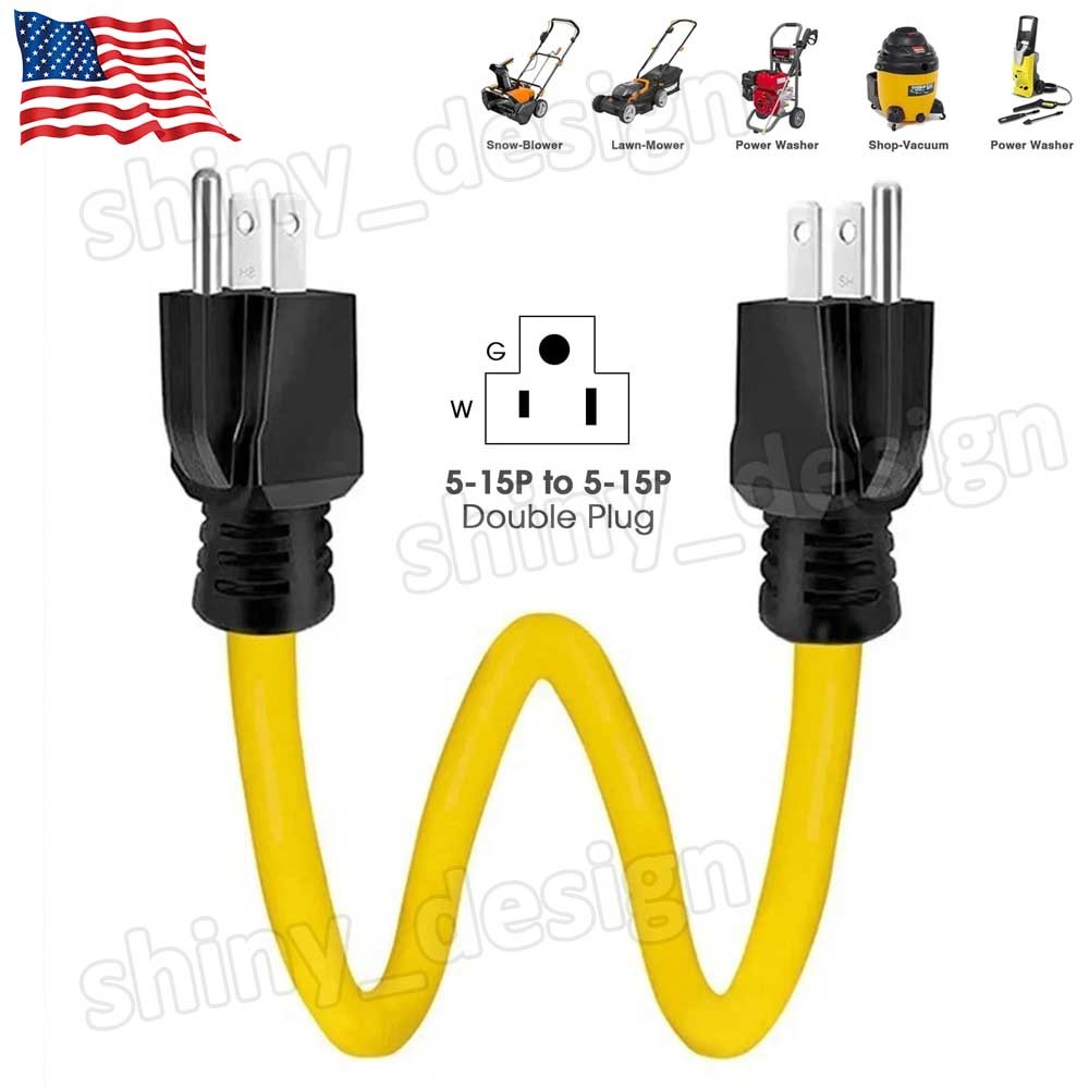3 Prong Plug 12AWG 125V Double Male Extension Cord For NEMA 5-15P to 5-15P