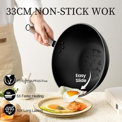Carbon Steel Wok 13 Inch Nonstick Pre-Seasoned Flat Bottom Stir Fry Pan