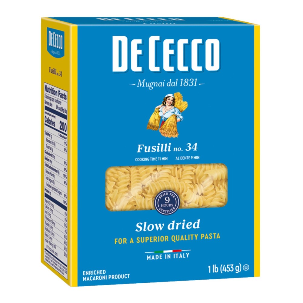 De Cecco Fusilli No. 34 Pasta, 16 Oz, Authentic, Slow 16 Ounce (Pack of 1)