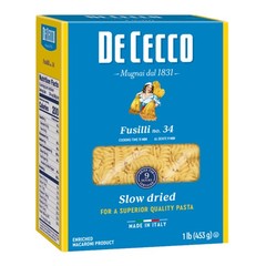 De Cecco Fusilli No. 34 Pasta, 16 Oz, Authentic, Slow 16 Ounce (Pack of 1)