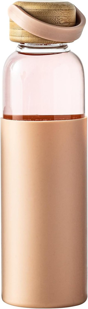 21Oz Glass Water Bottle with Silicone Sleeve & Bamboo Lid, BPA Free Reusable Wat