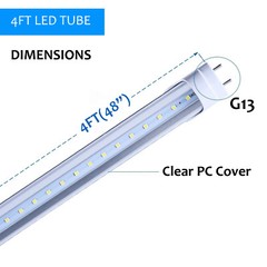 T8 4ft Fluorescent Light Bulb 48inch LED Replacement Tube Clear Milky No Ballast