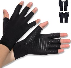 2 Pairs Copper Infused Compression Arthritis Gloves, Fingerless Carpal Tunnel