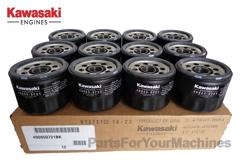 BOX OF 12 OIL FILTERS OEM KAWASAKI 49065-0721, 49065-7007, AM119567, MADE IN USA