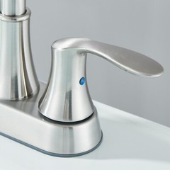 Brushed Nickel Bathroom Sink Faucet 3Hole 4in Centerset Vanity Mixer with Drain