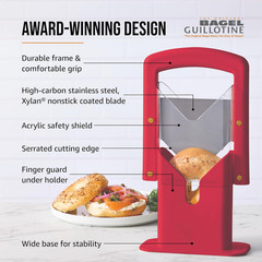 Bagel Guillotine Universal Slicer with Built-in Finger Safety Shield, 9.25″, Red